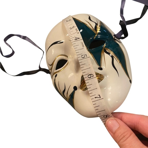 vintage 80s 90s venetian ceramic mask teal black and gold court jester decor - Picture 5 of 8